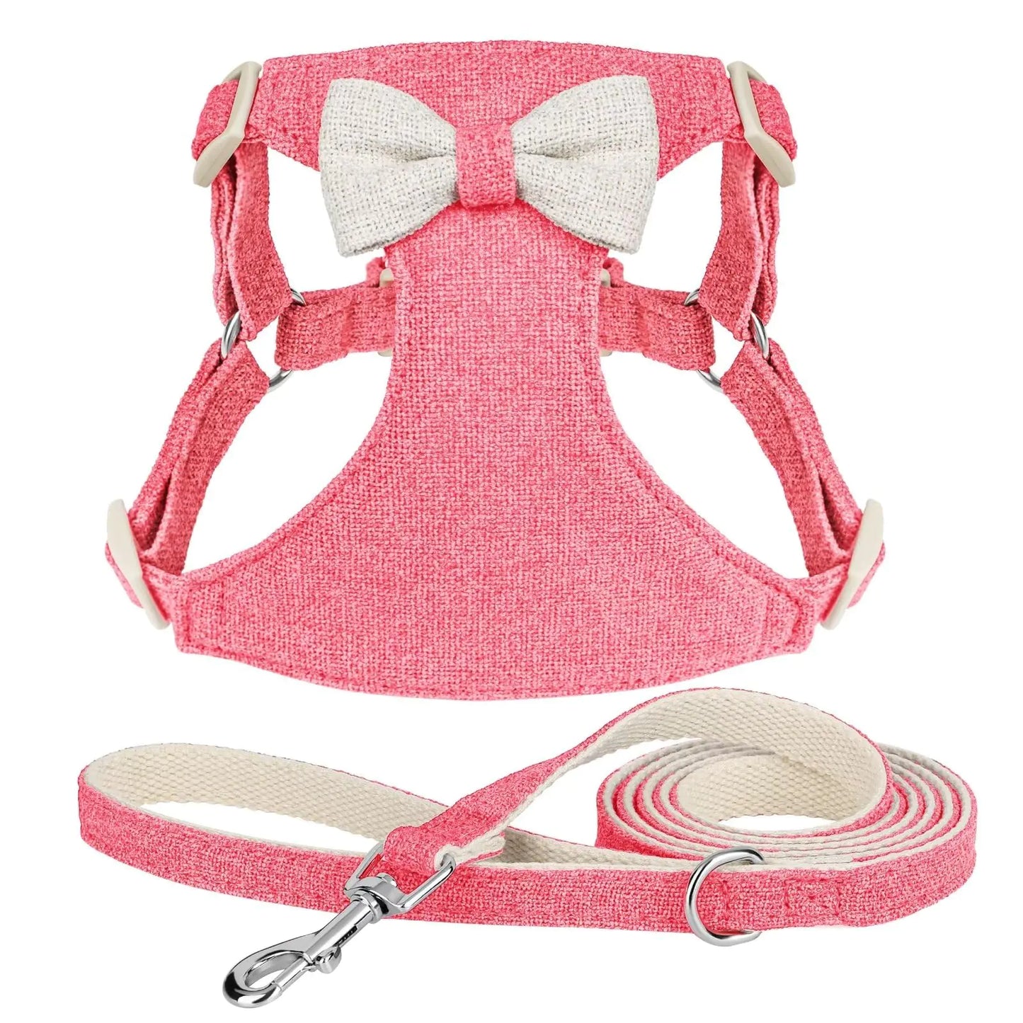 Beirui Small Dog Harness and Leash Set Soft Lightweight Puppy Harness Adjustable Bow Tie Puppy Harness for Small Dogs (Pink XS)