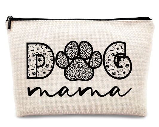 kdqua Dog Mom Makeup Bag Dog Bag for Dog Lovers Dog Gifts for Dog Lovers Dog Mom Gifts for Women Best Gifts for Dog Owners Dog Mom Paw Linen Cosmetic Bag Zipper Pouch Travel Toiletry Bag