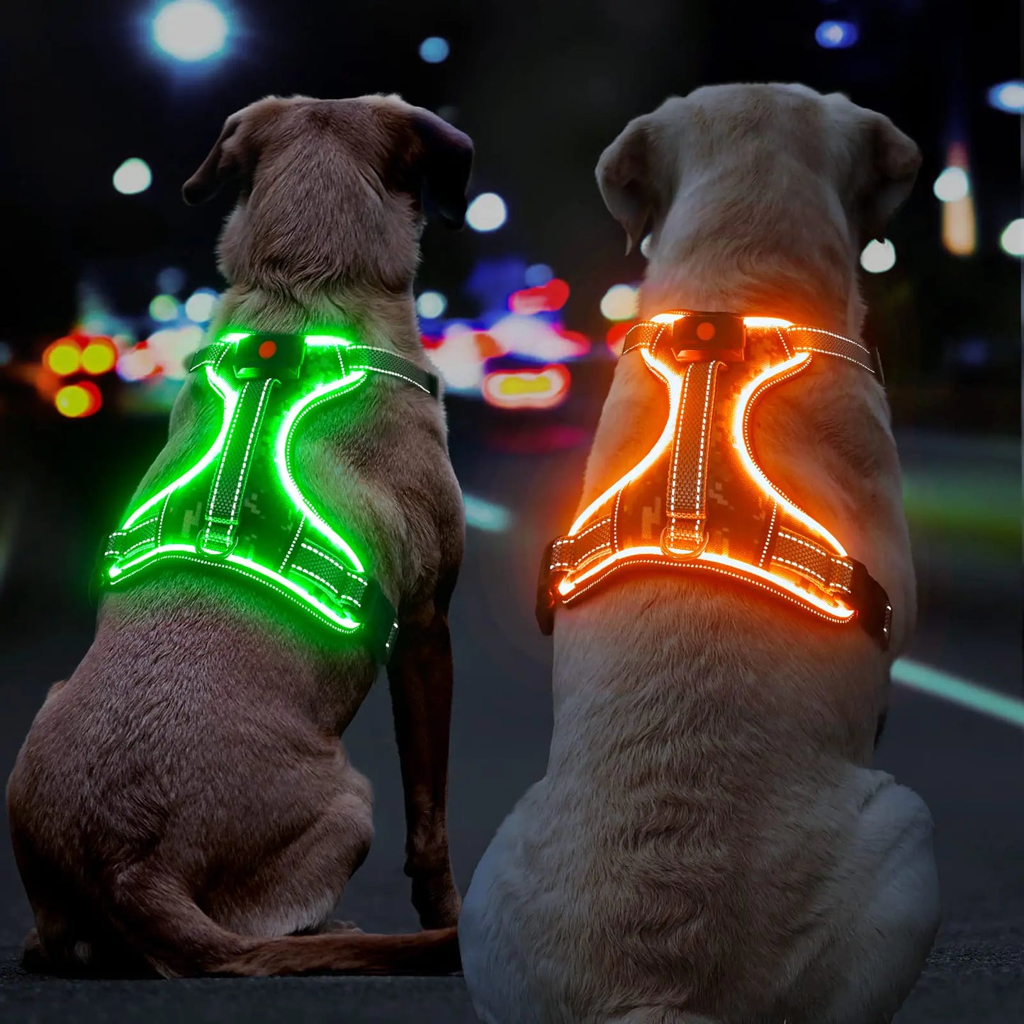 BiPawTi Light Up Dog Harness No Pull - Lighted Dog Vest Harness for Night Walking LED Dog Harness with Handle Rechargeable - Lightweight - Adjustable Lighted Dog Harness for X-Large Dogs Orange