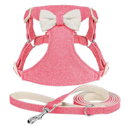 Beirui Small Dog Harness and Leash Set Soft Lightweight Puppy Harness Adjustable Bow Tie Puppy Harness for Small Dogs (Pink XS)